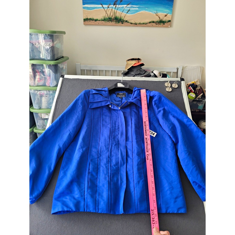 Dennis by Dennis Basso Women's Blue Pleated Zip Front Collared Jacket M